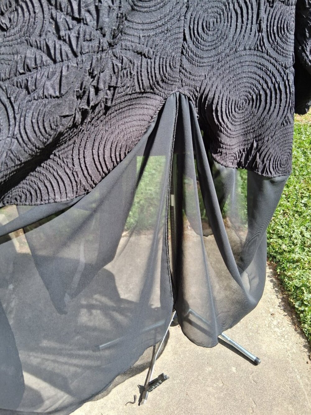 Black Textured Open-front Jacket chiffon trim with draped design Gorgeous XL + - Picture 11 of 14